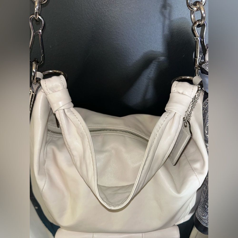 Coach White Leather Shoulder Bag with Silver Hardware - Picture 9 of 16